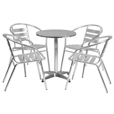 Lila 23.5'' Round Aluminum Indoor-Outdoor Table Set with 4 Slat Back Chairs