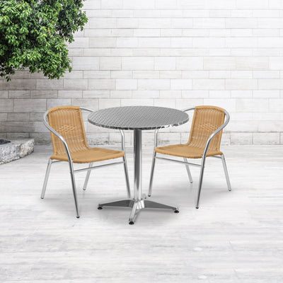 Lila 27.5'' Round Aluminum Indoor-Outdoor Table Set with 2 Rattan Chairs - View 2