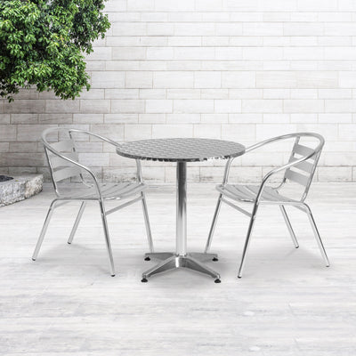 Lila 27.5'' Round Aluminum Indoor-Outdoor Table Set with 2 Slat Back Chairs