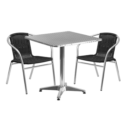 Lila 27.5'' Square Aluminum Indoor-Outdoor Table Set with 2 Rattan Chairs - View 1