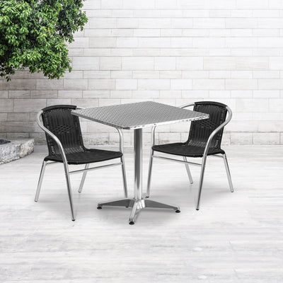 Lila 27.5'' Square Aluminum Indoor-Outdoor Table Set with 2 Rattan Chairs - View 2