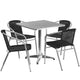 Black |#| 27.5inch Square Aluminum Indoor-Outdoor Table Set with 4 Black Rattan Chairs