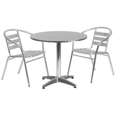 Lila 31.5'' Round Aluminum Indoor-Outdoor Table Set with 2 Slat Back Chairs