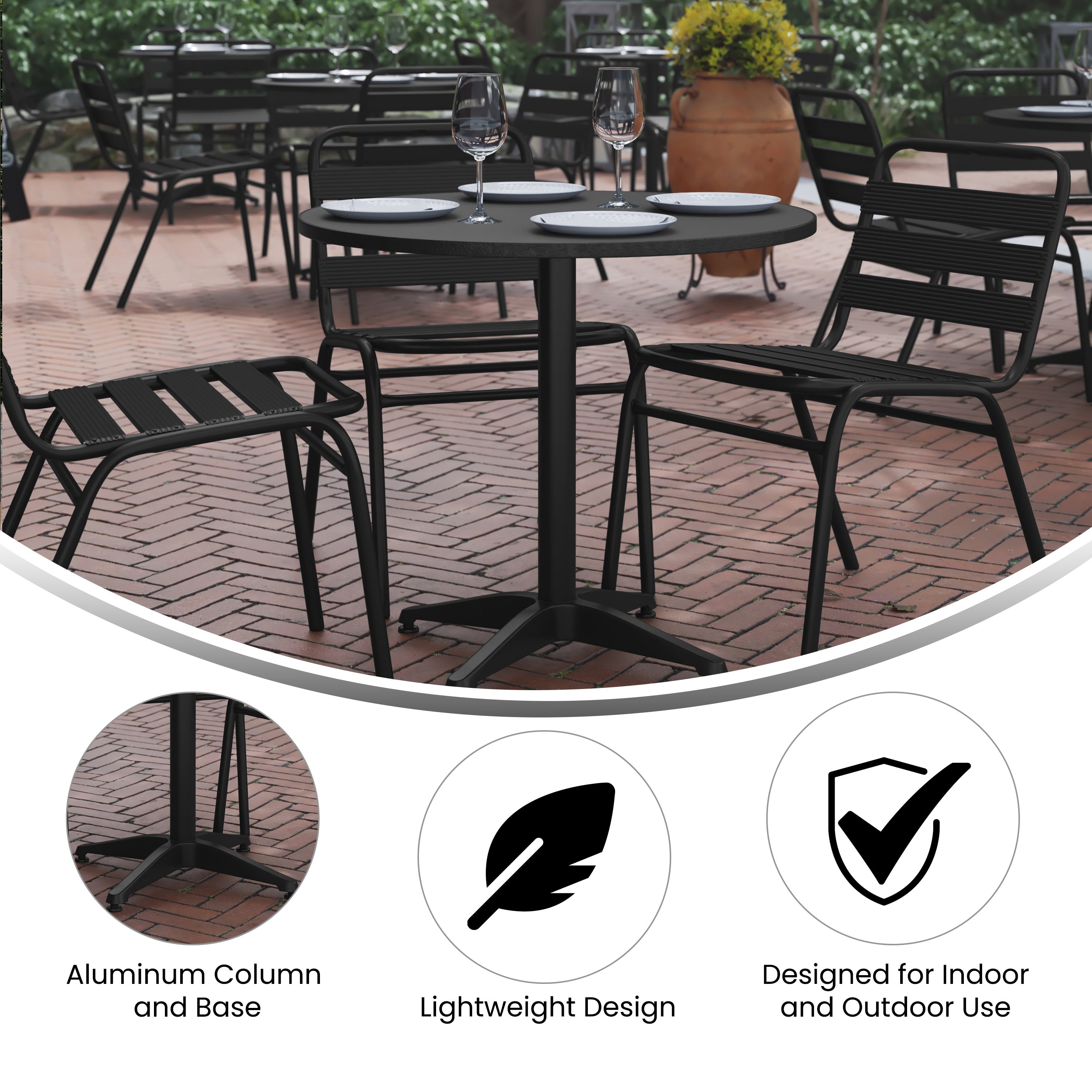 31.5RD Aluminum Table Set 4 CH TLH ALUM 32RD 017BCHR4 Stack Chairs 4 Less
