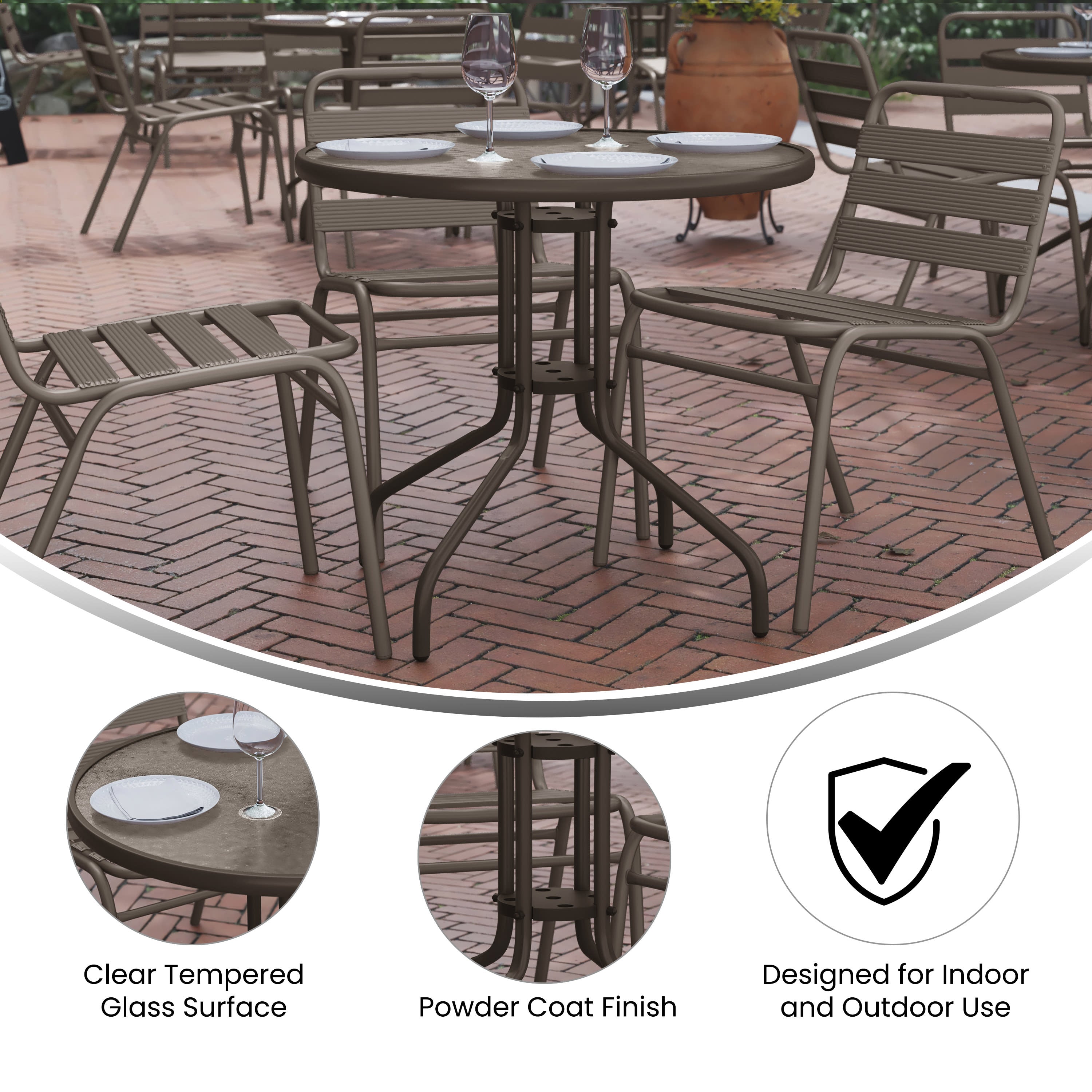 Round glass top patio table and chairs 2025