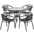 Lila 31.5'' Round Glass Metal Table with 4 Metal Aluminum Slat Stack Chairs