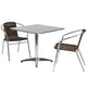 Dark Brown |#| 31.5inch Square Aluminum Indoor-Outdoor Table Set with 2 Dark Brown Rattan Chairs