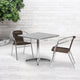 Dark Brown |#| 31.5inch Square Aluminum Indoor-Outdoor Table Set with 2 Dark Brown Rattan Chairs