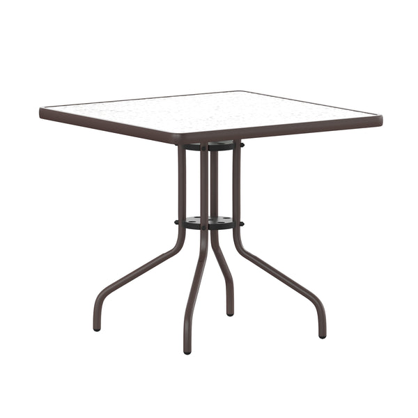 Bronze |#| Modern 31.5inch Square Glass Framed Glass Table with 4 Bronze Slat Back Chairs