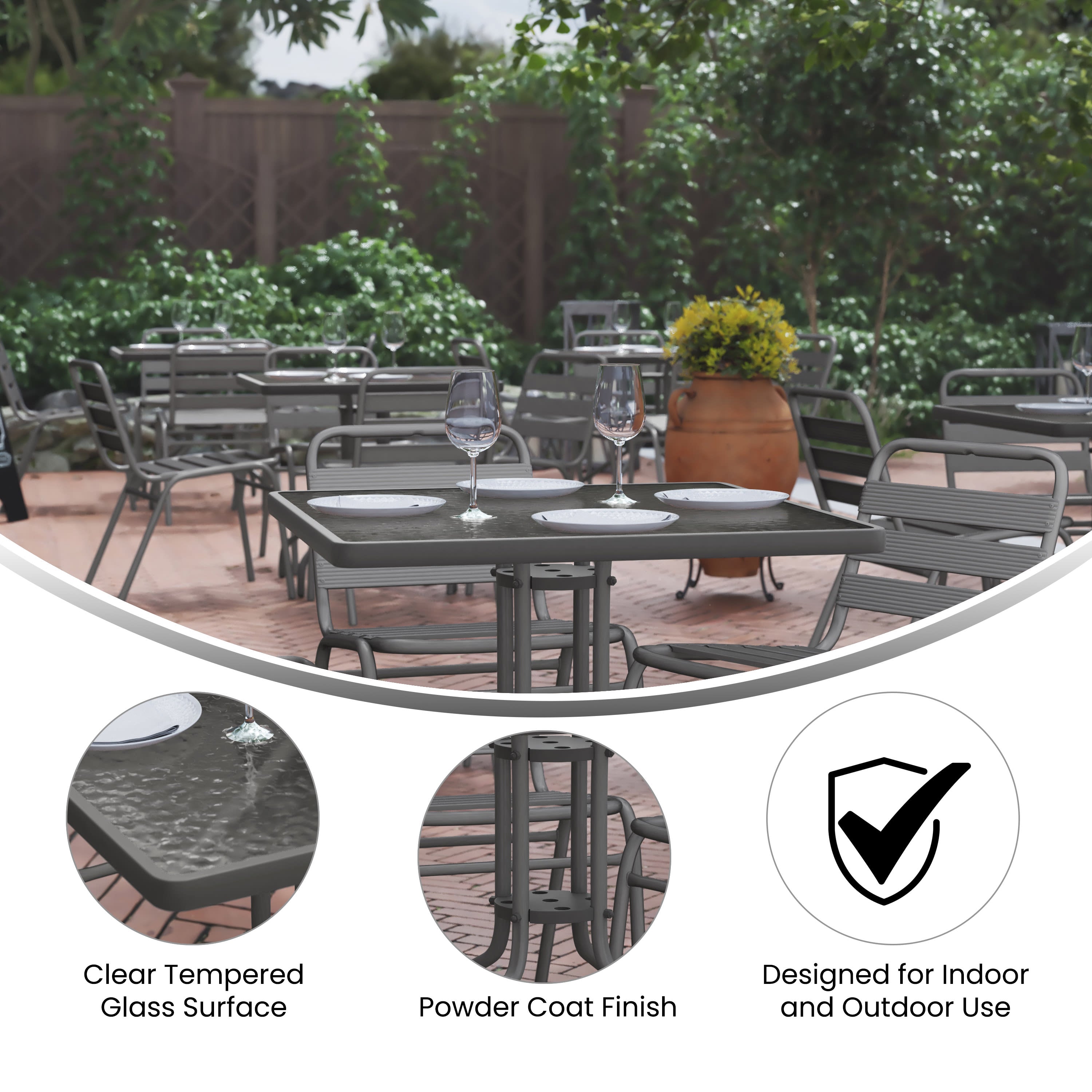 Metal and glass deals garden table
