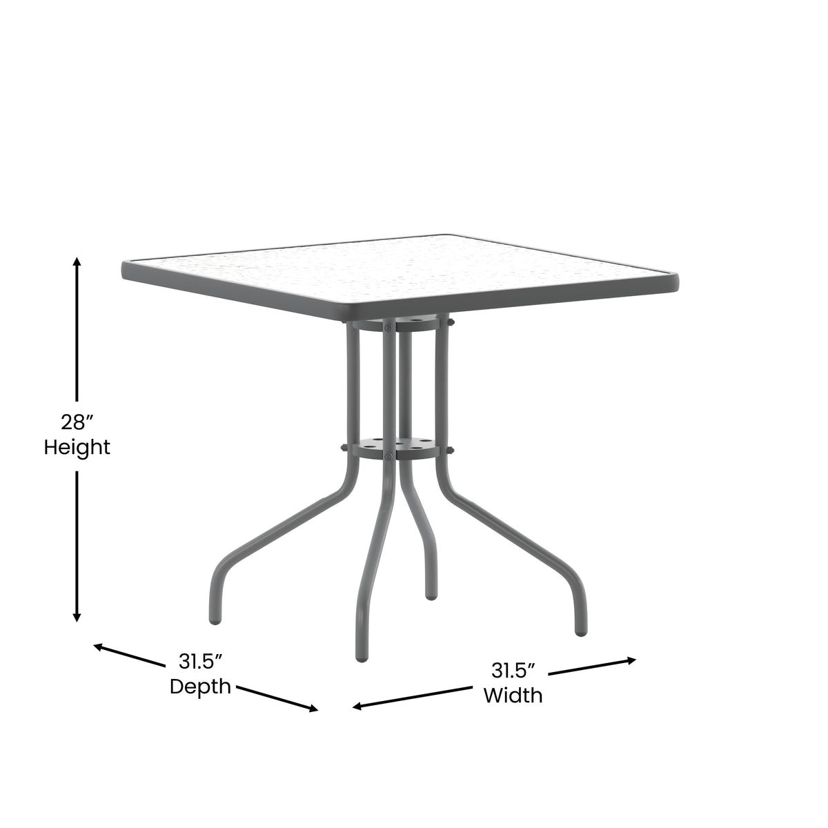 Silver |#| Modern 31.5inch Square Glass Framed Glass Table with 4 Silver Slat Back Chairs