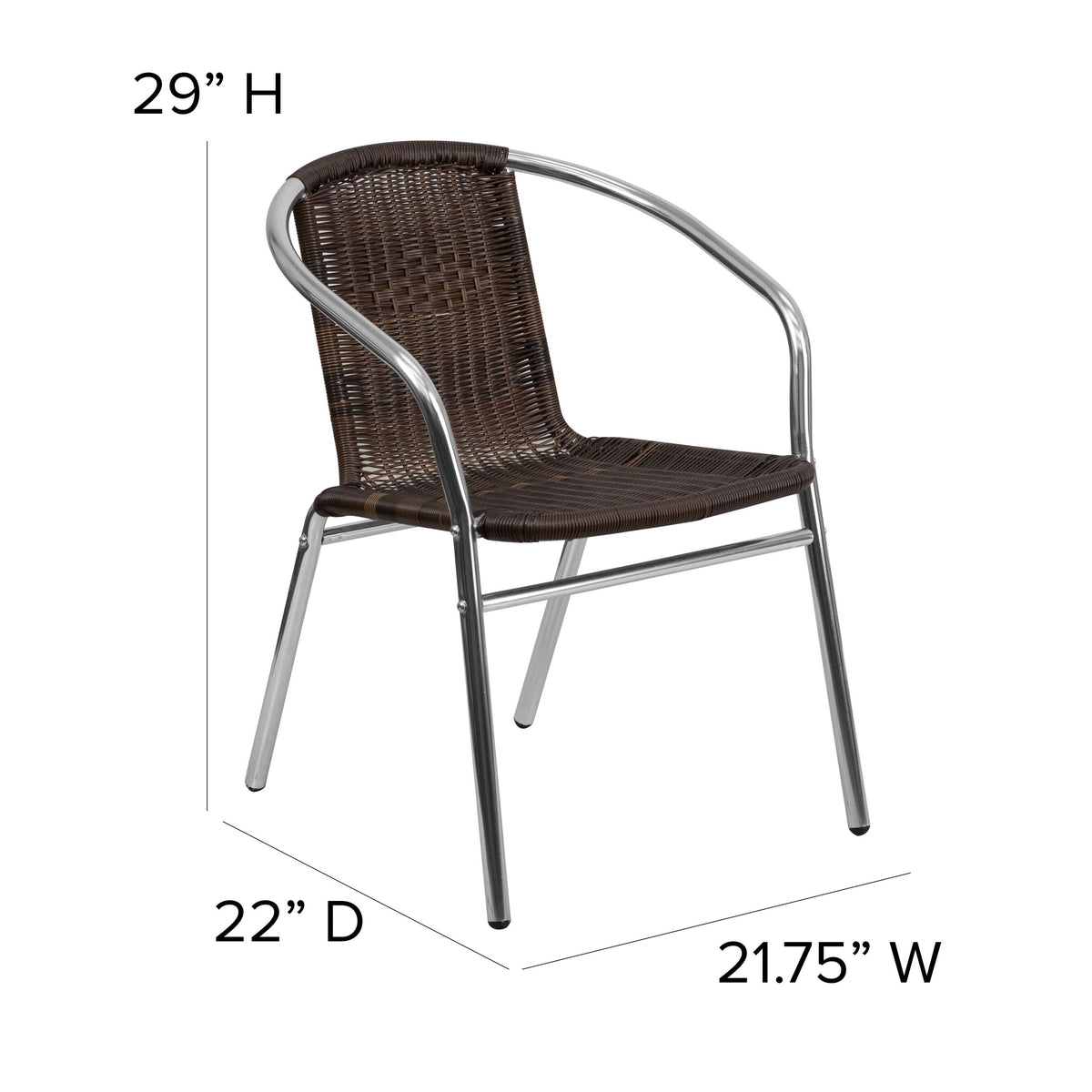 Aluminum and Dark Brown |#| Commercial Aluminum and Dark Brown Rattan Indoor-Outdoor Restaurant Stack Chair