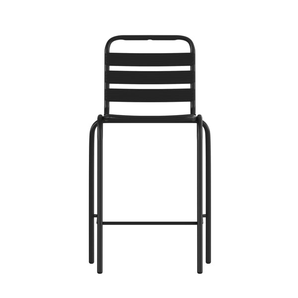 Black |#| Commercial Black Indoor-Outdoor Restaurant Stacking Stool with Triple Slat Back