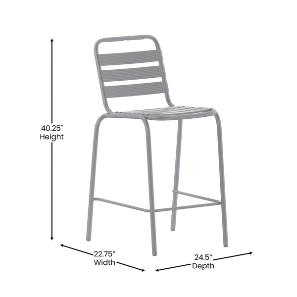 Silver |#| Commercial Silver Indoor-Outdoor Restaurant Stacking Stool with Triple Slat Back