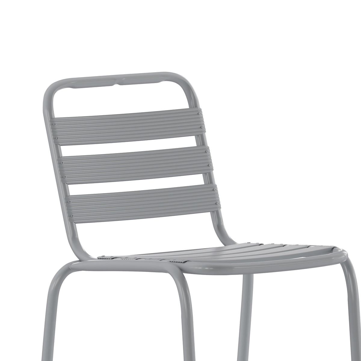 Silver |#| Commercial Silver Indoor-Outdoor Restaurant Stacking Stool with Triple Slat Back