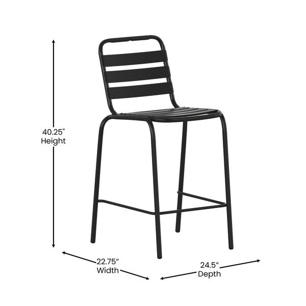 Black |#| Commercial Black Indoor-Outdoor Restaurant Stacking Stool with Triple Slat Back