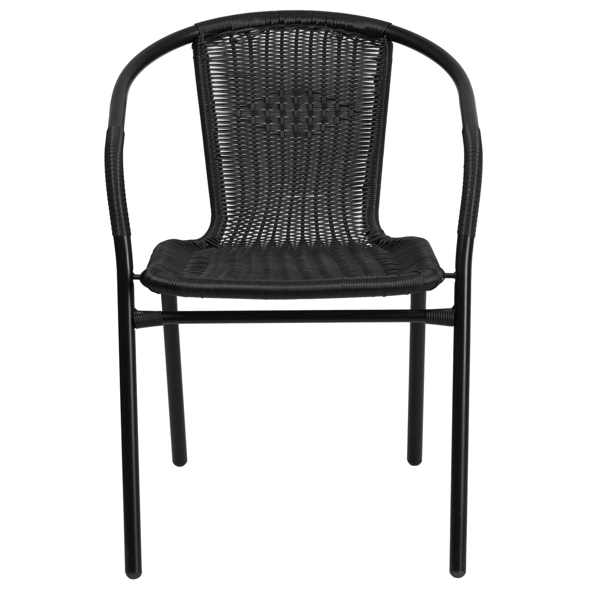 Black |#| Black Rattan Indoor-Outdoor Restaurant Stack Chair with Curved Back