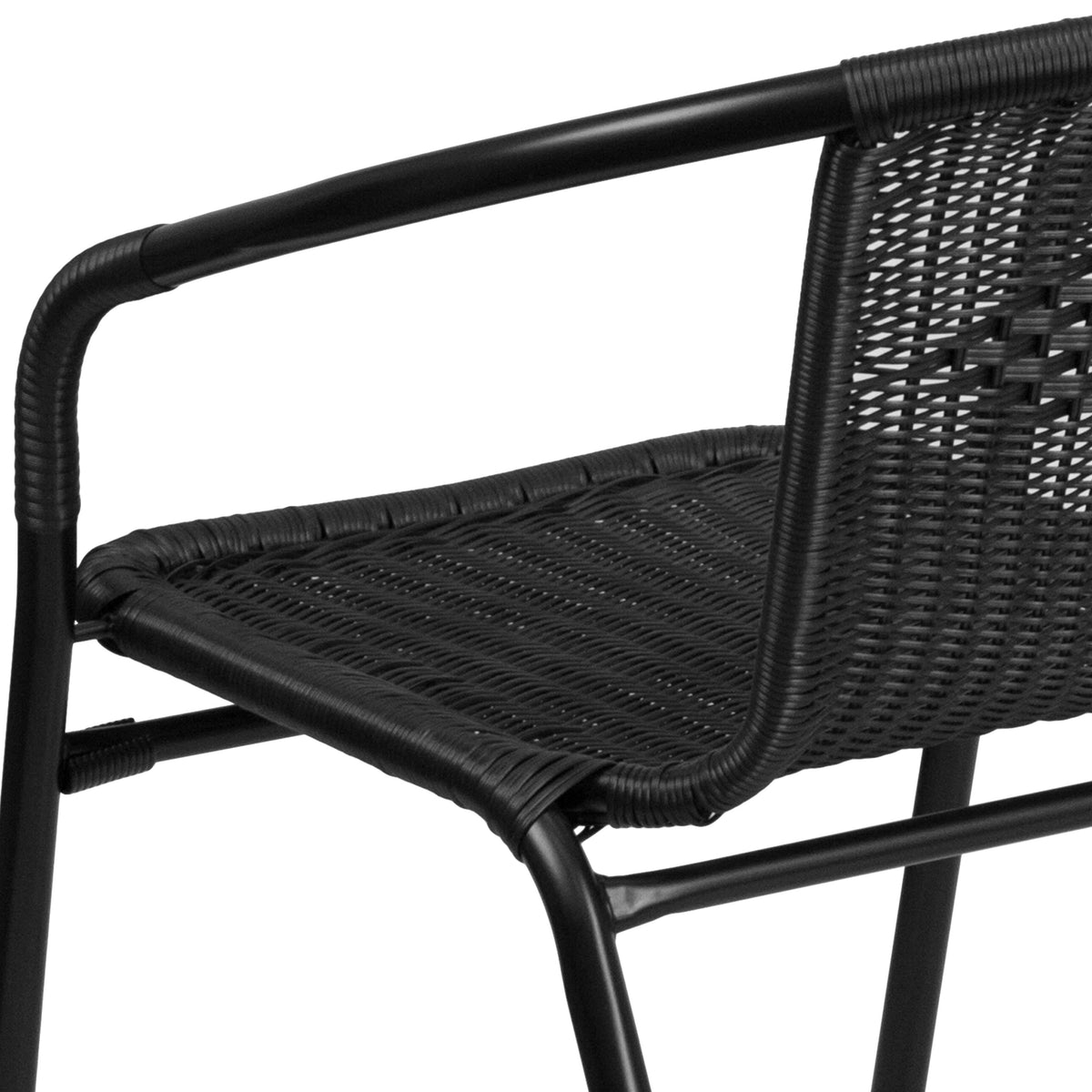 Black |#| Black Rattan Indoor-Outdoor Restaurant Stack Chair with Curved Back