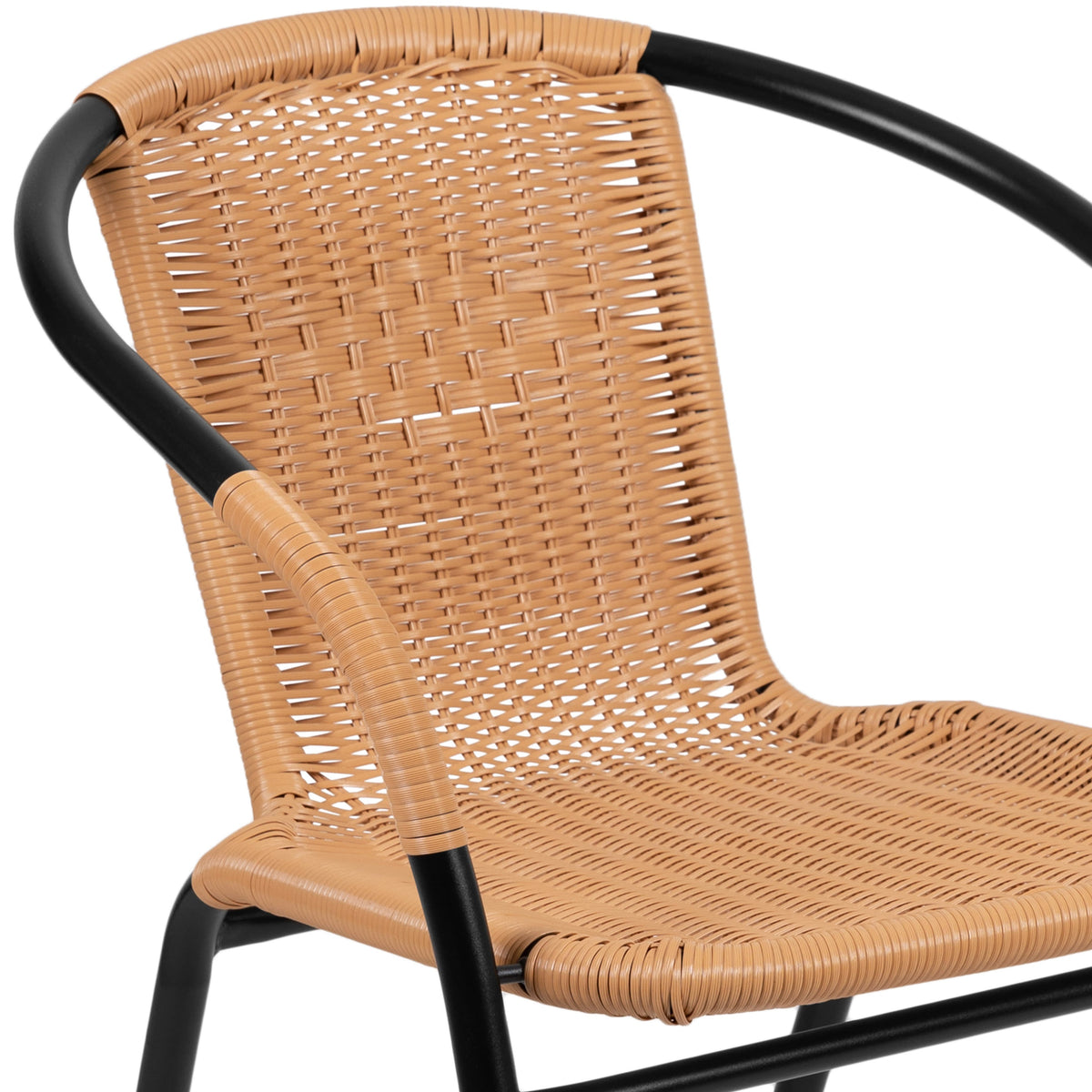 Beige |#| Beige Rattan Indoor-Outdoor Restaurant Stack Chair with Curved Back