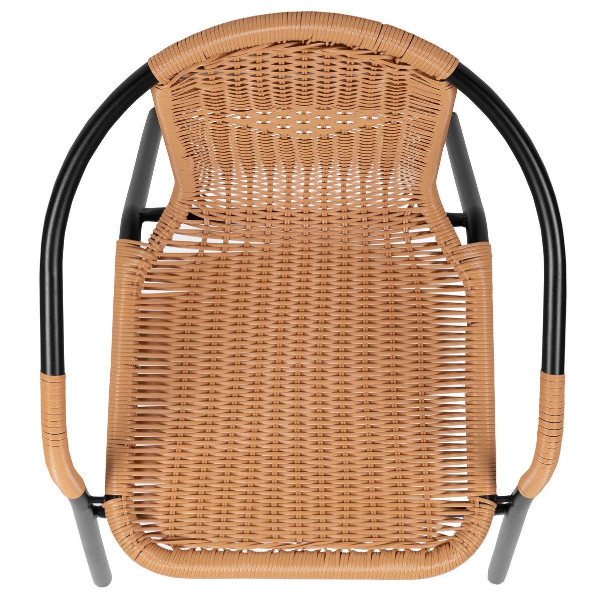 Beige |#| Beige Rattan Indoor-Outdoor Restaurant Stack Chair with Curved Back