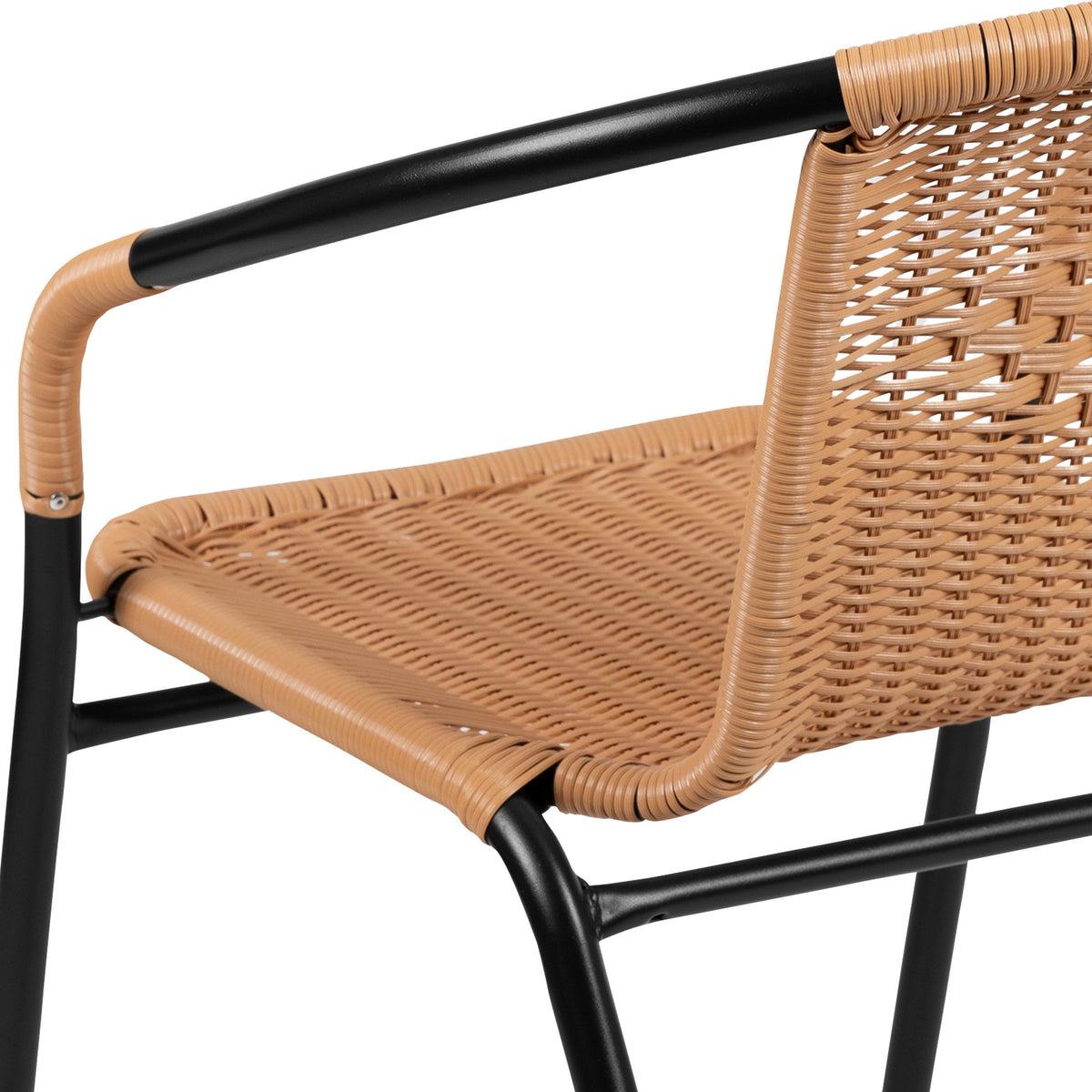 Beige |#| Beige Rattan Indoor-Outdoor Restaurant Stack Chair with Curved Back