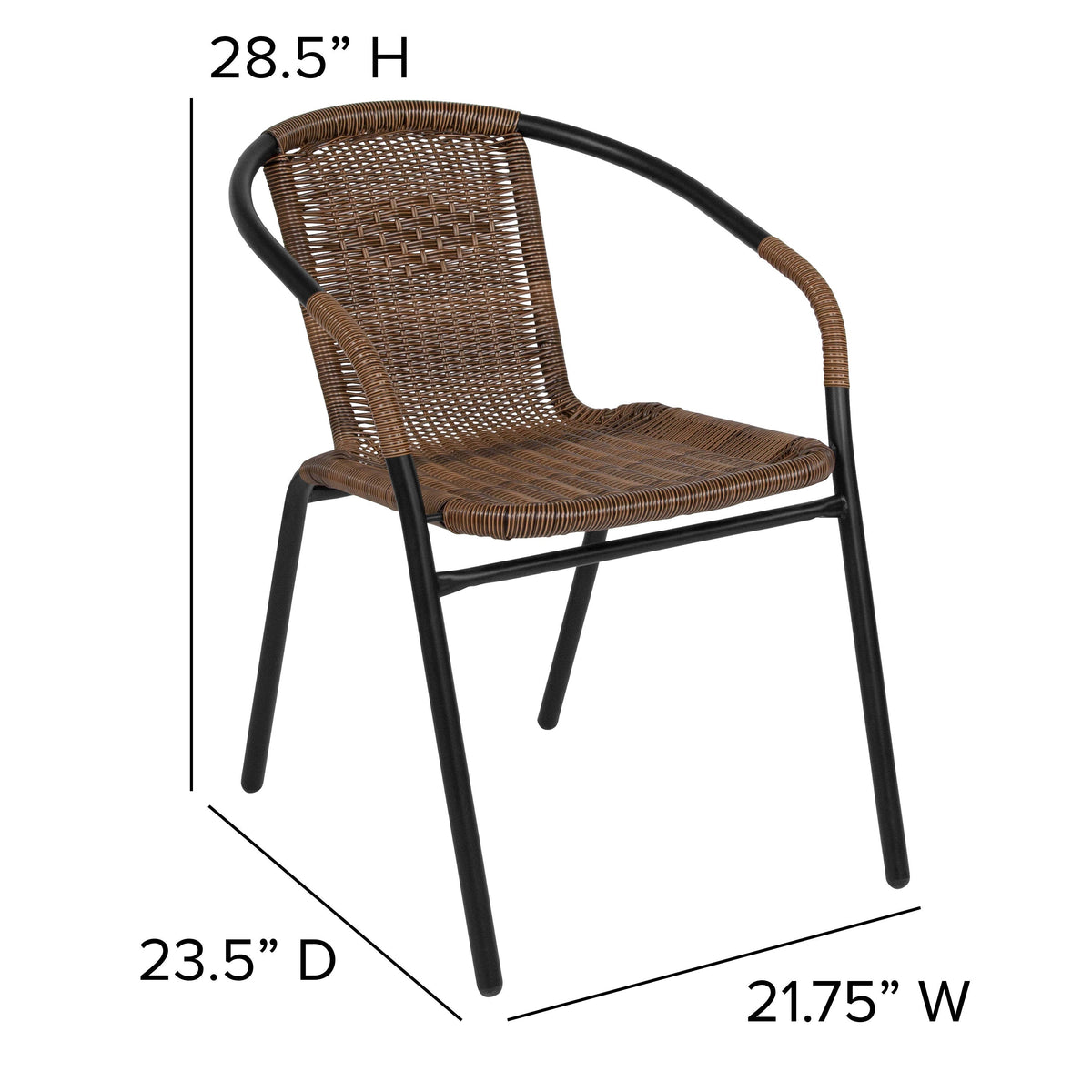 Medium Brown |#| Medium Rattan Indoor-Outdoor Restaurant Stack Chair with Curved Back