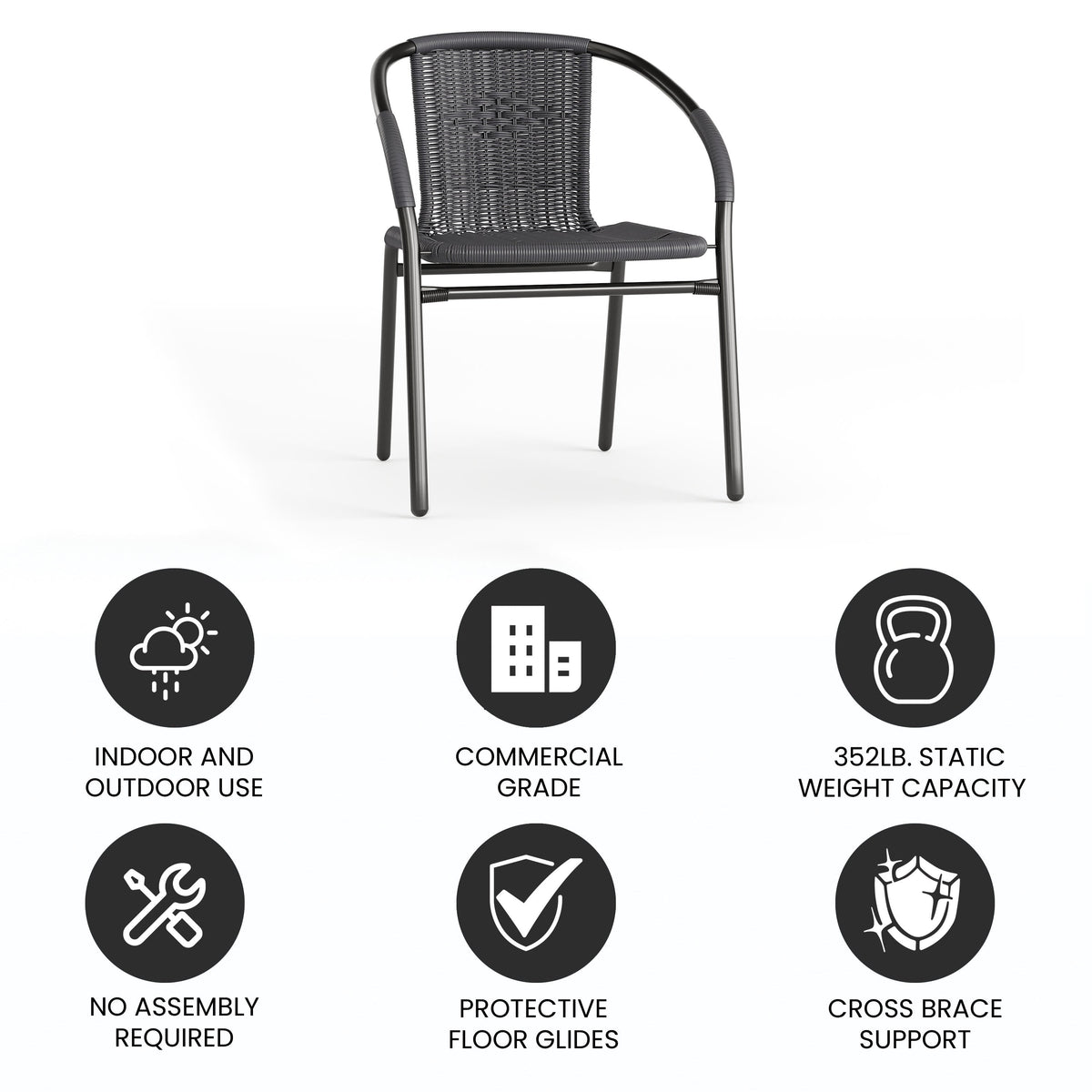 Gray |#| Gray Rattan Indoor-Outdoor Restaurant Stack Chair with Curved Back