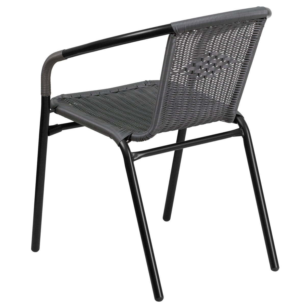 Gray |#| Gray Rattan Indoor-Outdoor Restaurant Stack Chair with Curved Back