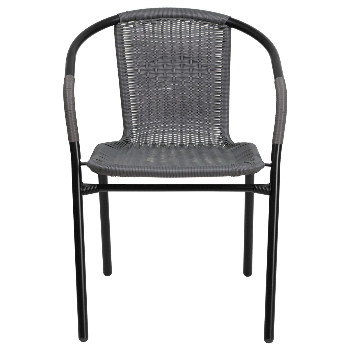 Gray |#| Gray Rattan Indoor-Outdoor Restaurant Stack Chair with Curved Back