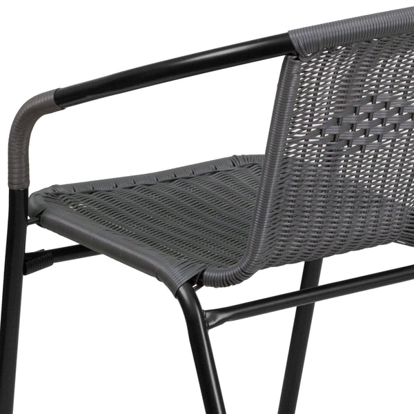 Gray |#| Gray Rattan Indoor-Outdoor Restaurant Stack Chair with Curved Back