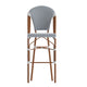 White & Navy/Natural Frame |#| All-Weather Commercial Paris Chair with Bamboo Print Metal Frame-White/Navy