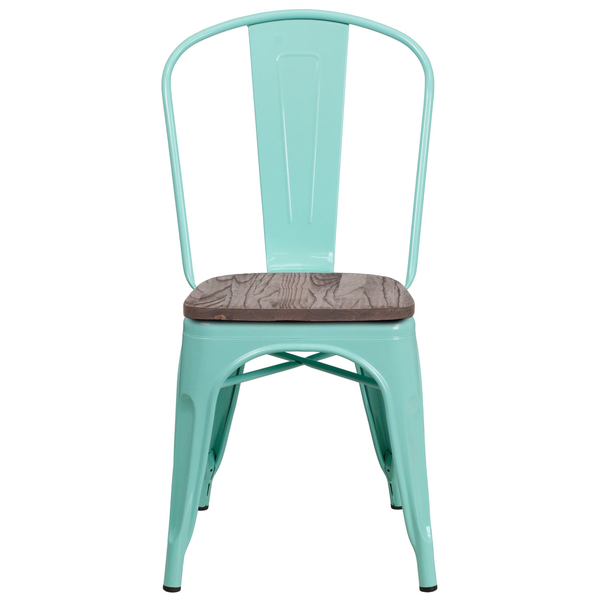Mint Green |#| Mint Green Metal Stackable Chair with Wood Seat - Kitchen Furniture - Café Chair