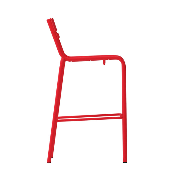 Red |#| Modern Commercial Grade 2 Slat Indoor/Outdoor Steel Bar Stool in Red