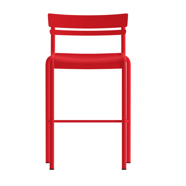 Red |#| Modern Commercial Grade 2 Slat Indoor/Outdoor Steel Bar Stool in Red