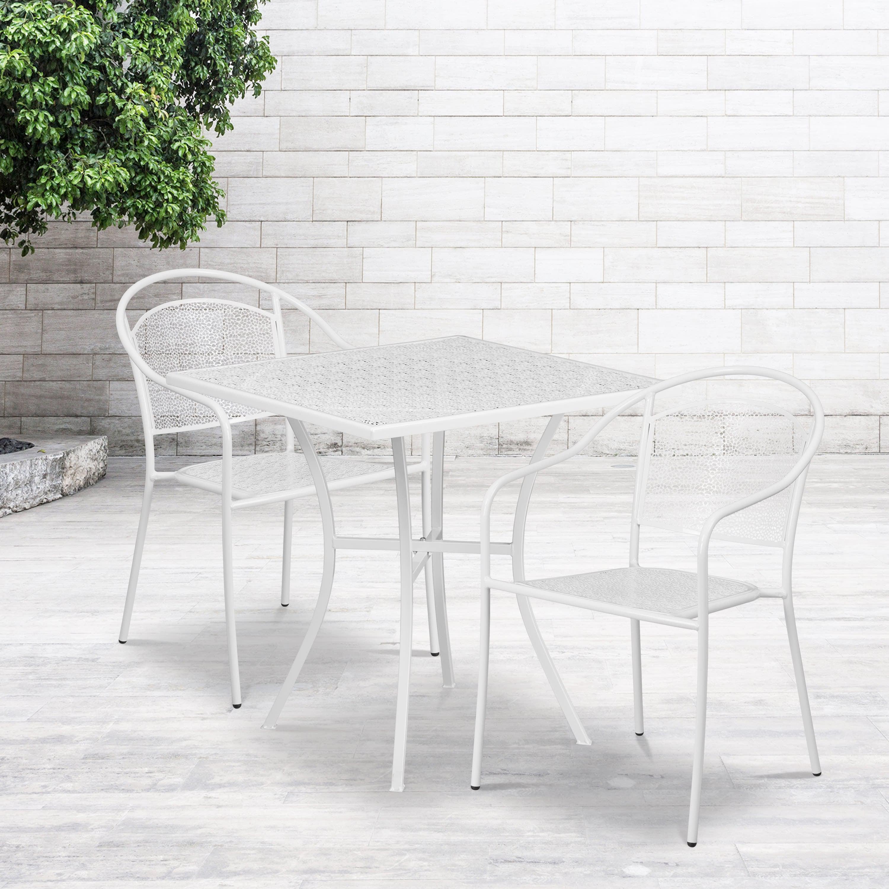 28SQ Patio Table Set 2 Chairs CO 28SQ 03CHR2 Stack Chairs 4 Less