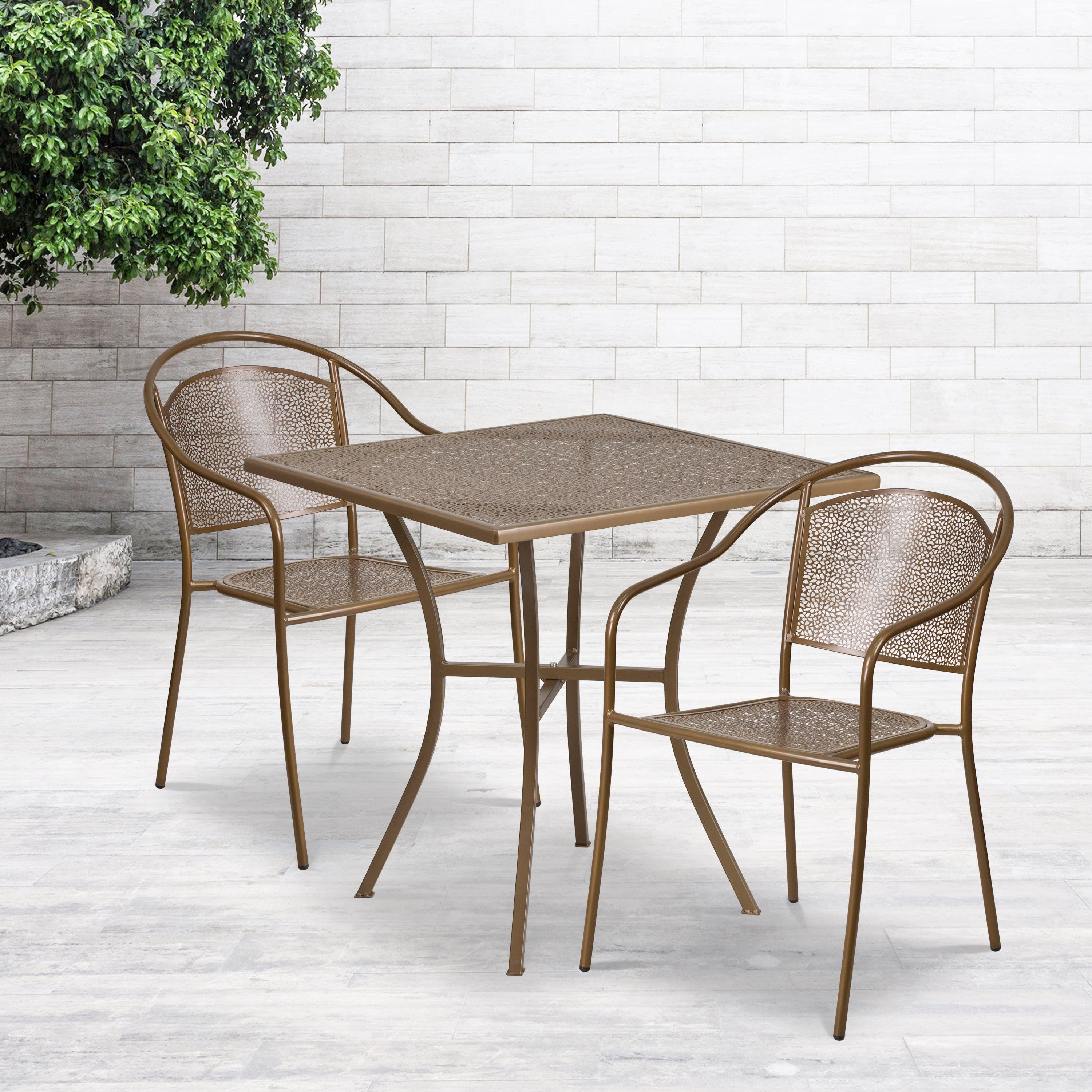 28SQ Patio Table Set 2 Chairs CO 28SQ 03CHR2 Stack Chairs 4 Less