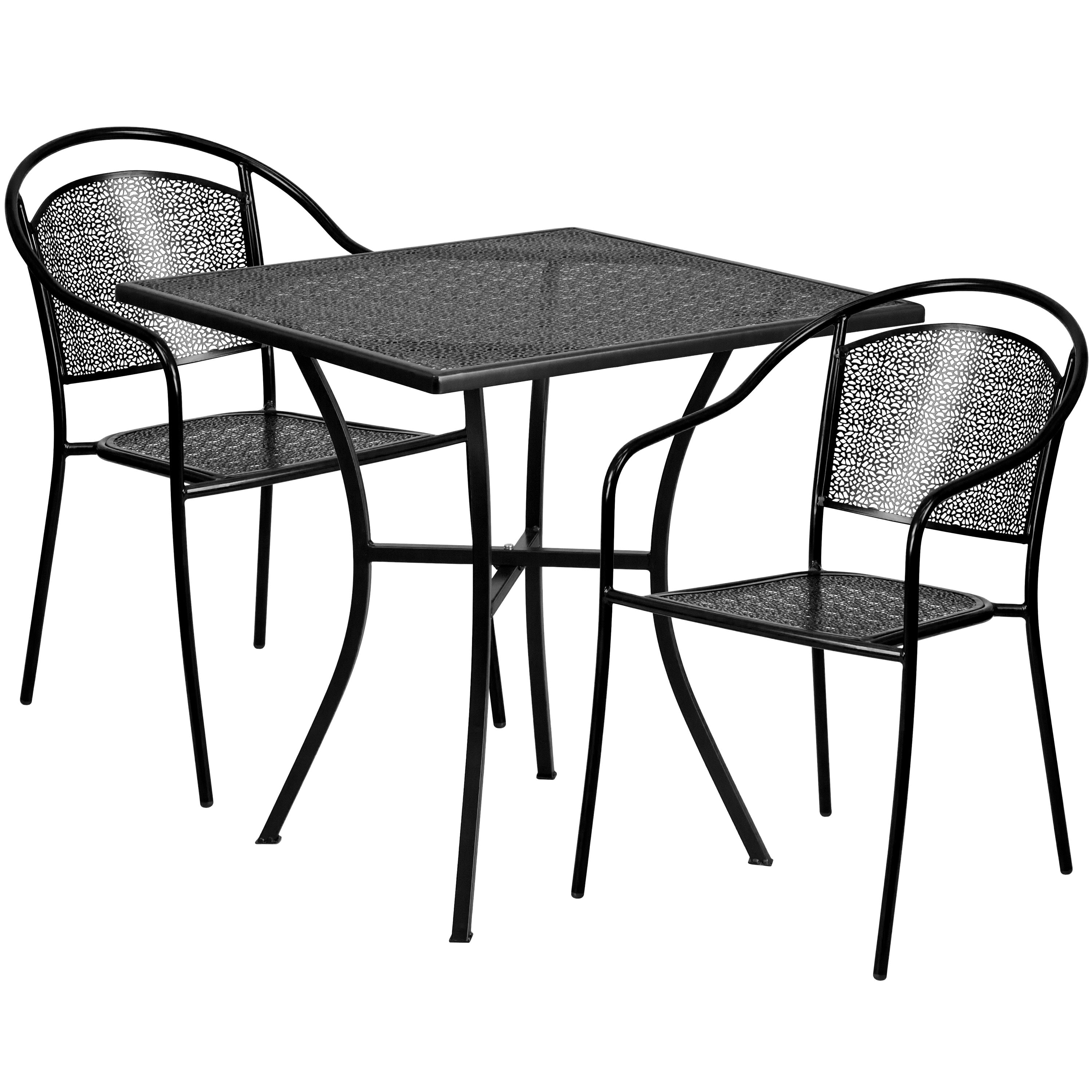 28SQ Patio Table Set 2 Chairs CO 28SQ 03CHR2 Stack Chairs 4 Less