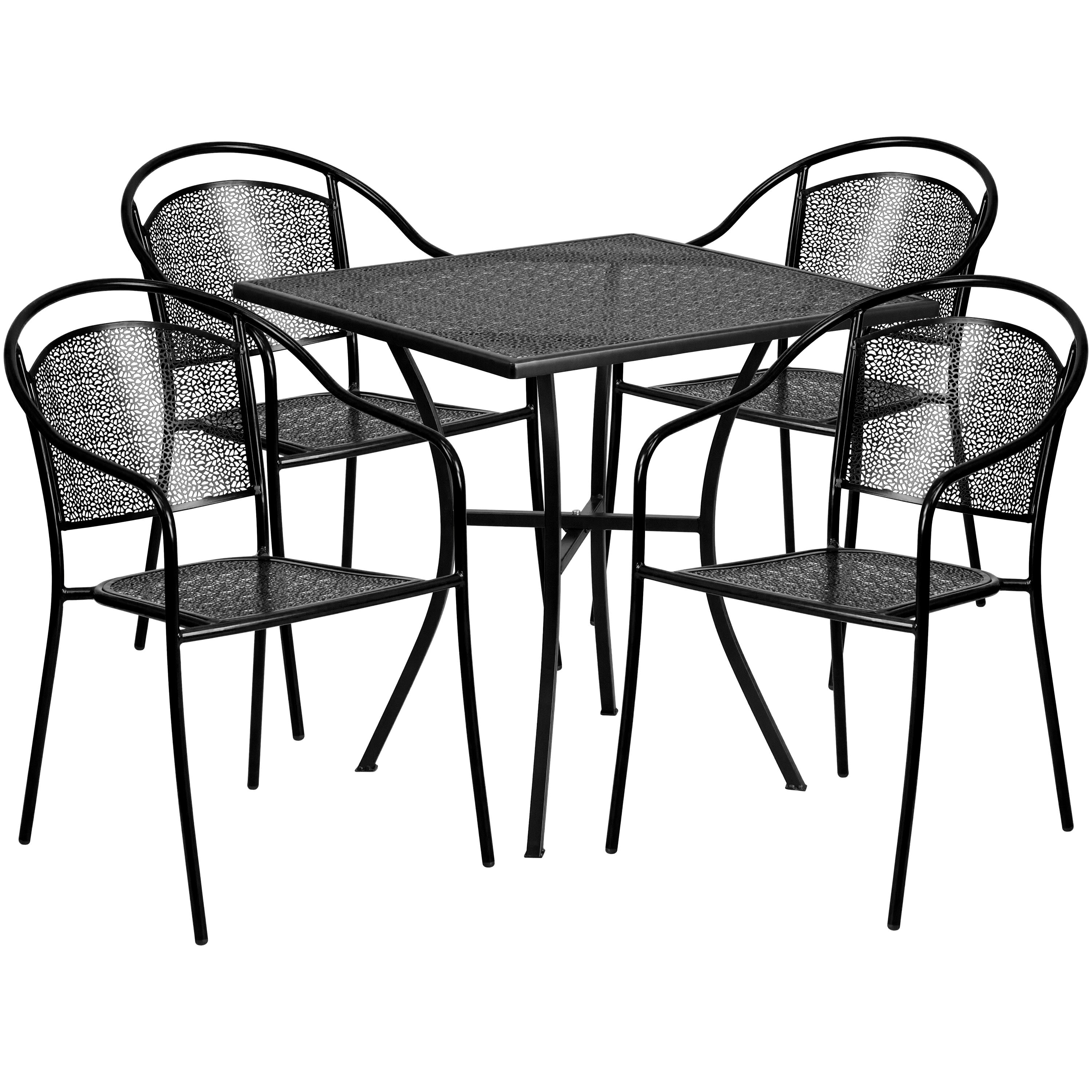 28SQ Patio Table Set 4 Chairs CO 28SQ 03CHR4 Stack Chairs 4 Less