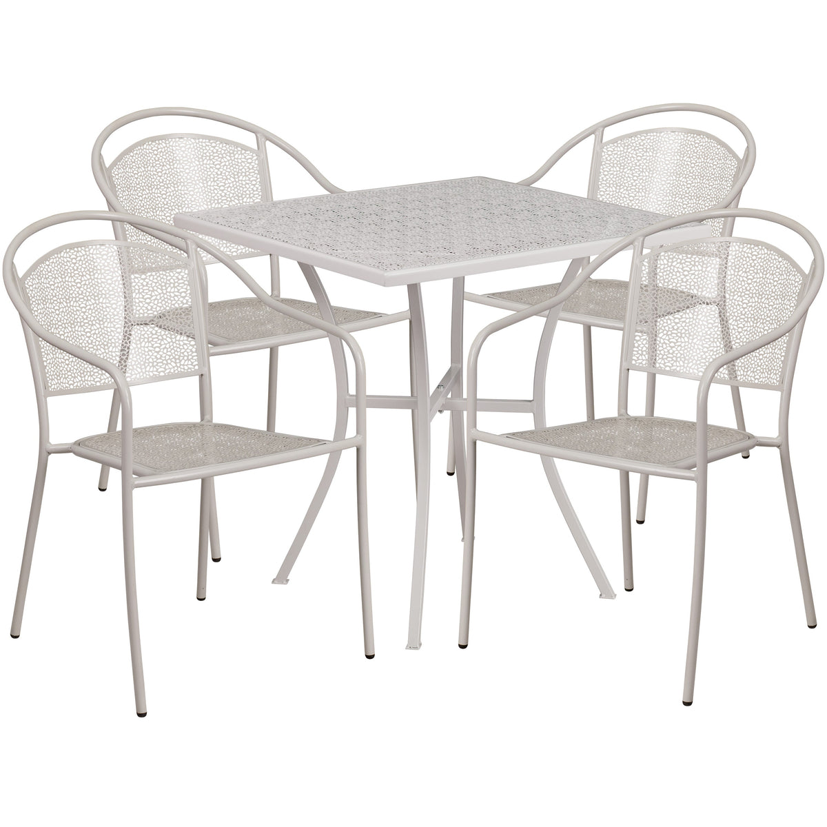 Light Gray |#| 28inch Square Lt Gray Indoor-Outdoor Steel Patio Table Set - 4 Round Back Chairs