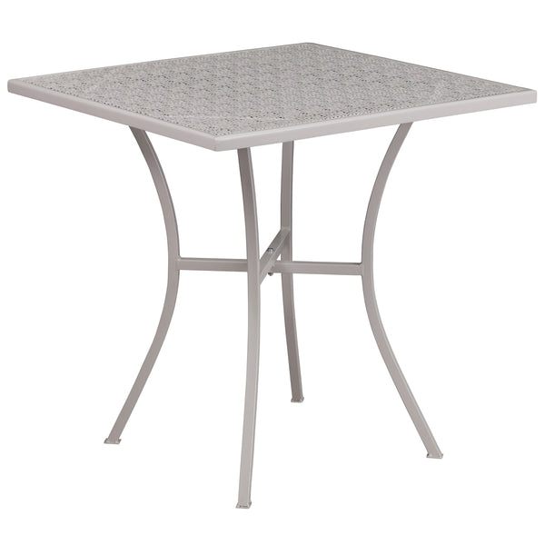 Light Gray |#| 28inch Square Lt Gray Indoor-Outdoor Steel Patio Table Set - 4 Round Back Chairs
