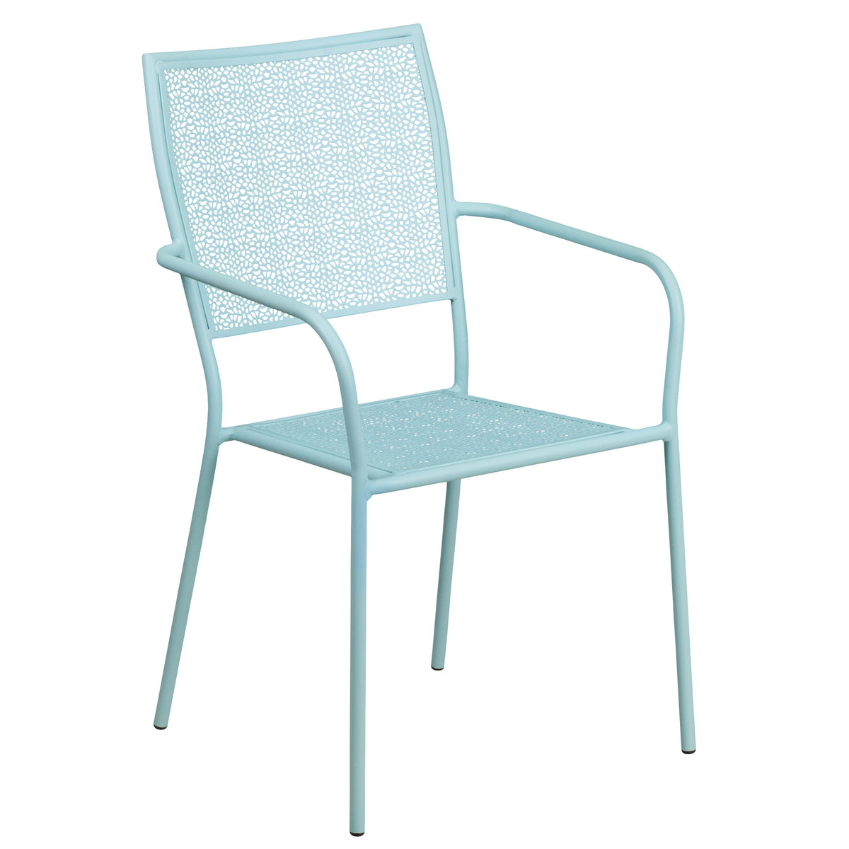 Sky Blue |#| 28inch Square Sky Blue Indoor-Outdoor Steel Patio Table Set - 4 Square Back Chairs