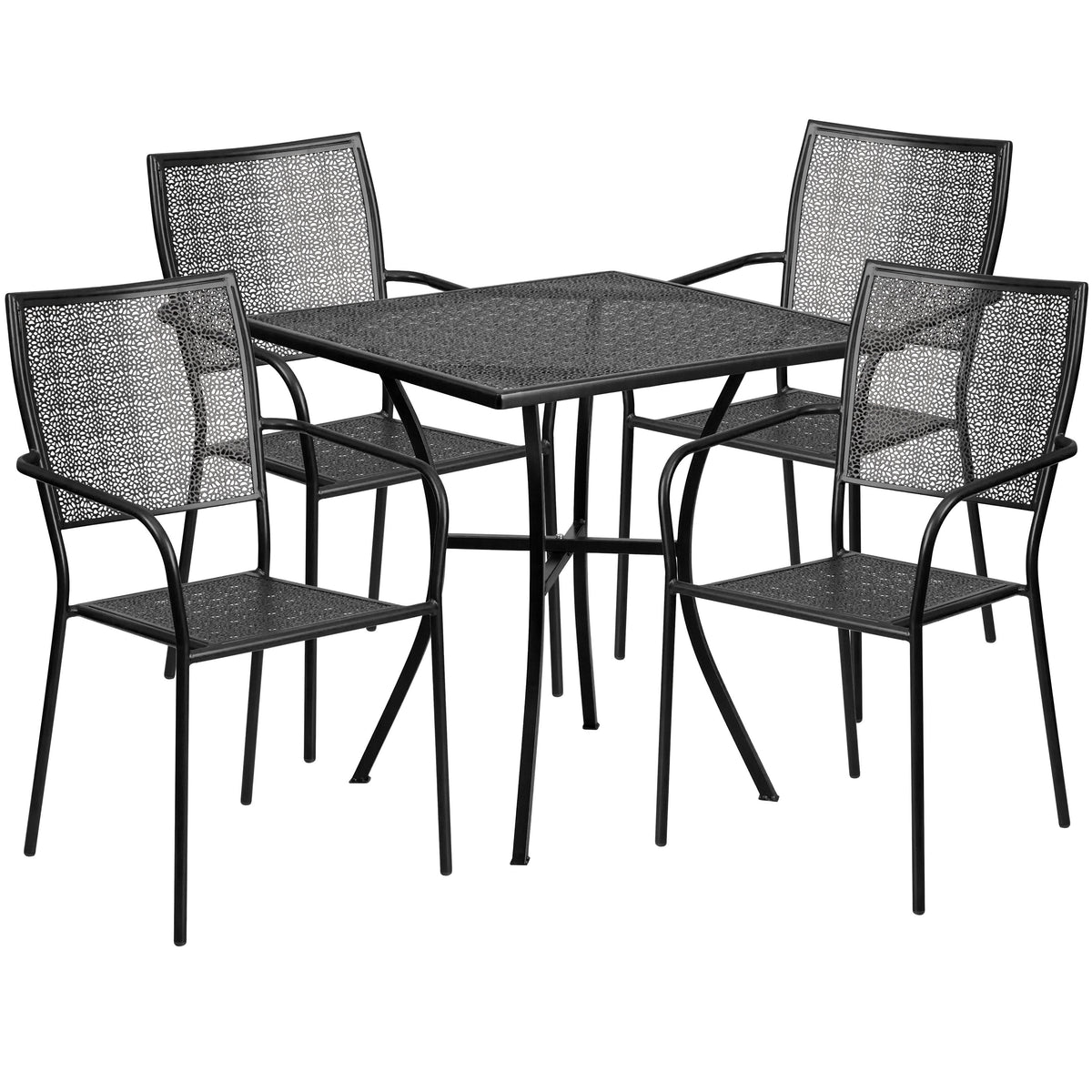 Black |#| 28inch Square Black Indoor-Outdoor Steel Patio Table Set with 4 Square Back Chairs