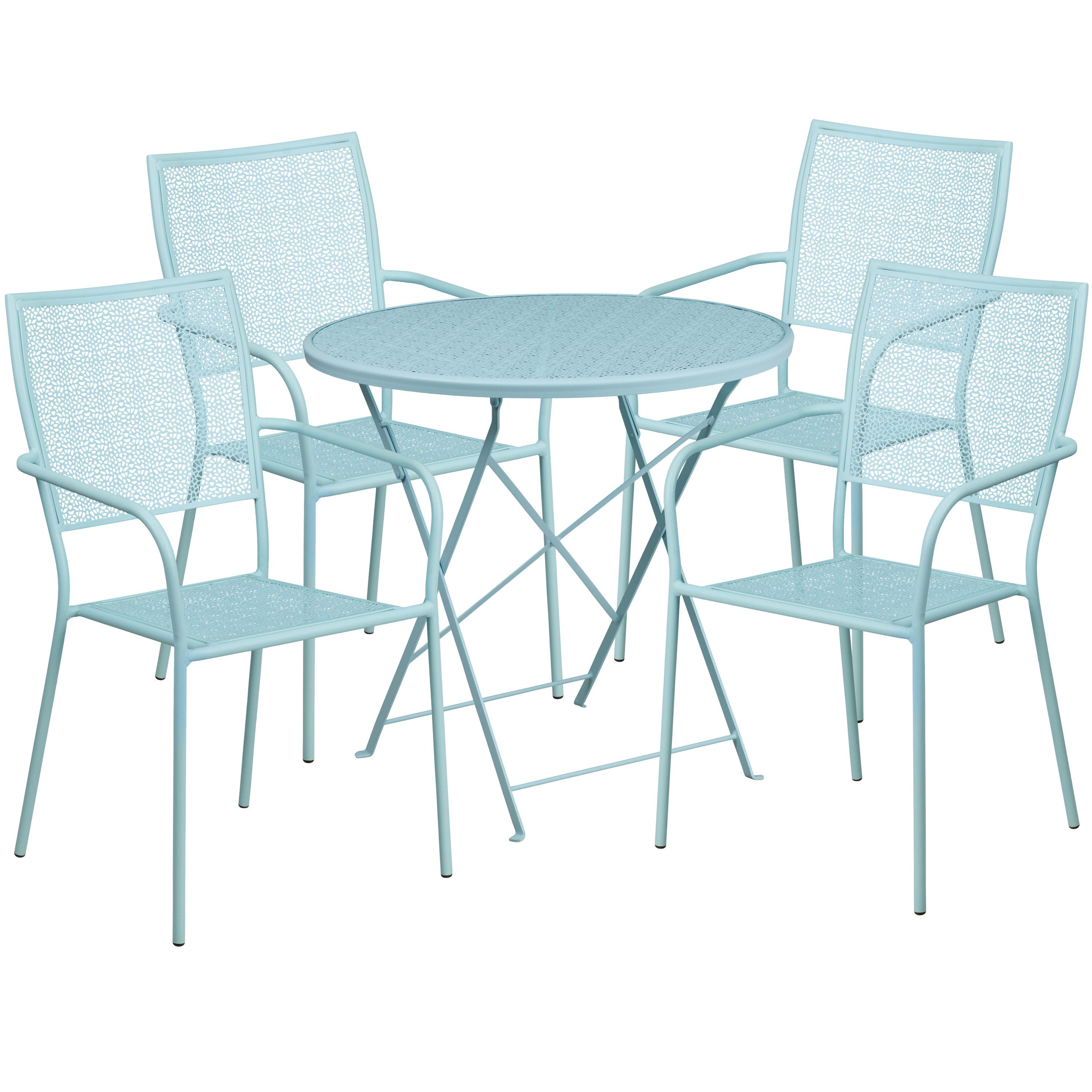 Flash Furniture 30 Round Coral Indoor Outdoor Steel Folding Patio Table Set with 4 Square Back Chairs