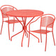 Coral |#| 35.25inch Round Coral Indoor-Outdoor Steel Patio Table Set with 2 Round Back Chairs