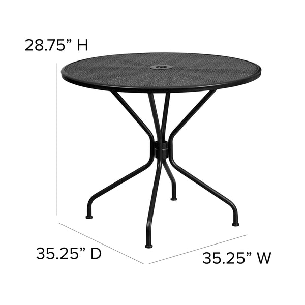 Black |#| 35.25inch Round Black Indoor-Outdoor Steel Patio Table Set with 4 Round Back Chairs
