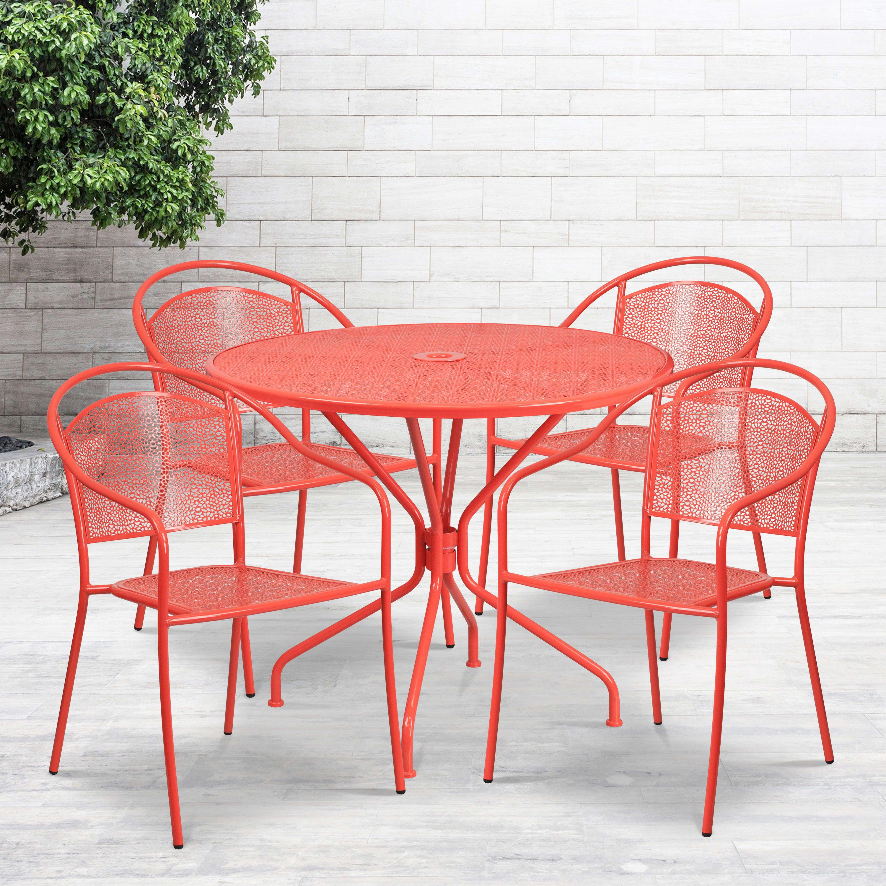 35.25RD Patio Table Set 4Chair CO 35RD 03CHR4 Stack Chairs 4 Less