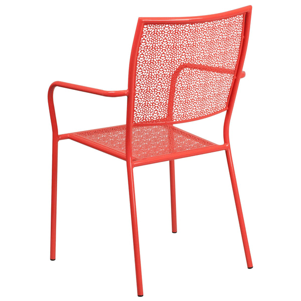 Coral |#| Coral Indoor-Outdoor Steel Patio Arm Chair with Square Back - Bistro Chair