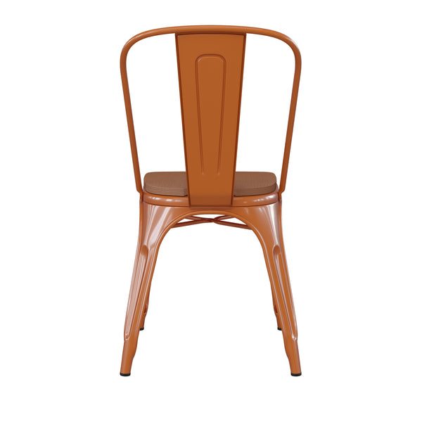 Orange/Teak |#| All-Weather Commercial Stack Chair & Poly Resin Seat - Orange/Teak