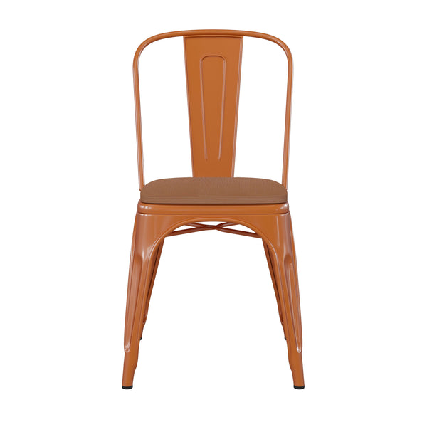 Orange/Teak |#| All-Weather Commercial Stack Chair & Poly Resin Seat - Orange/Teak