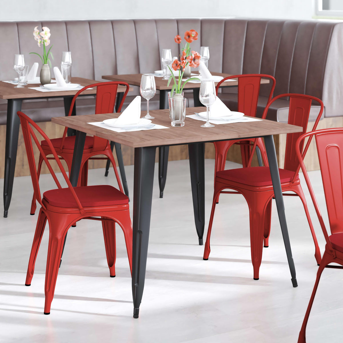 Red/Red |#| All-Weather Commercial Stack Chair & Poly Resin Seat - Red/Red